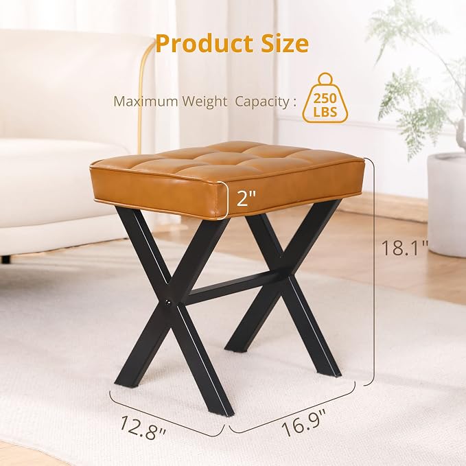 LUE BONA Vanity Stool, Faux Leather X-Leg Foot Stool, Small Ottoman Makeup - Image 2