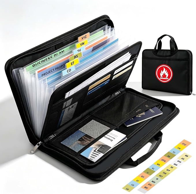 Fireproof Accordion File Organizer Bag A4 13 Pockets Expandable Document Folder by WriyesOffical