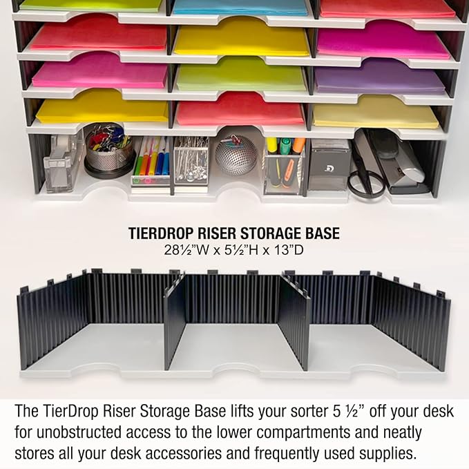 Desktop Organizer 6 Letter Tray Sorter Plus Riser Base, 3 Supply & 3 Storage - Image 4