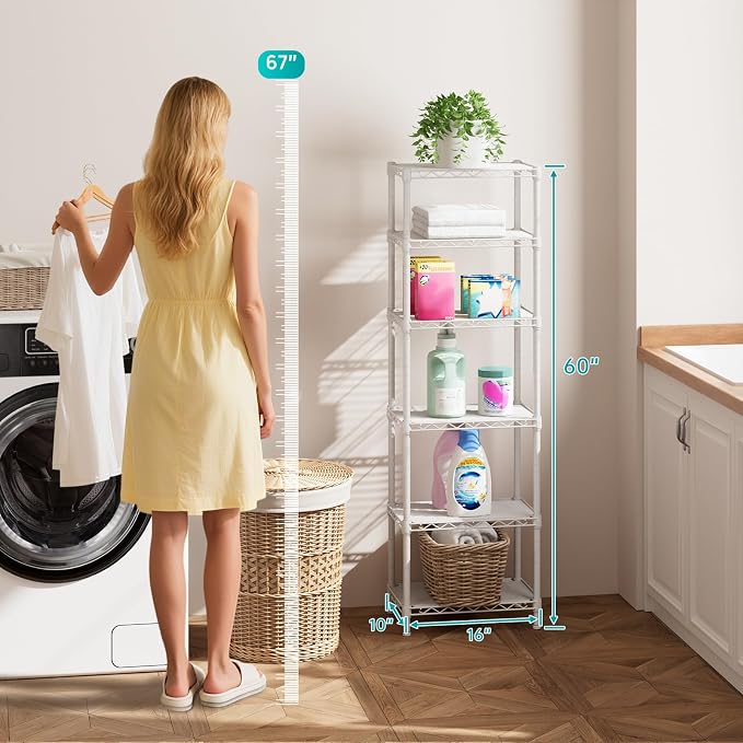 SINGAYE 6 Shelves Storage Shelf Wire Closet Bathroom Organizers Metal Pantry - Image 4