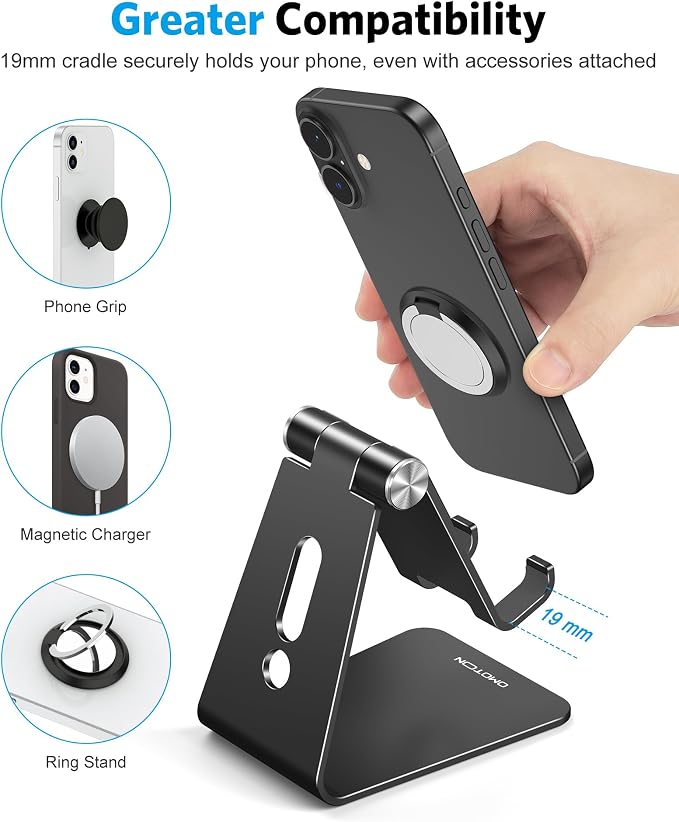 OMOTON Adjustable Cell Phone Stand, C2 Aluminum Desktop Phone Holder Dock - Image 5