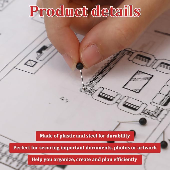 200 PCS Black Push Pins, Small Round Head Map Push Pins - Image 3