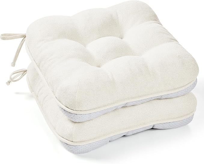 BETU White Chair Cushions for Dining Chairs Set of 2, 3.5" Thick Kitchen Table by BETU