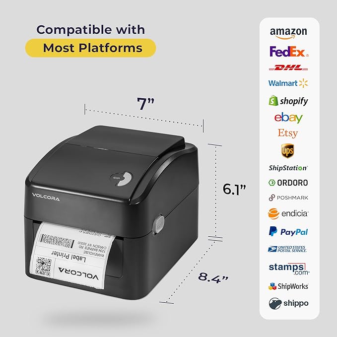 Volcora Thermal Label Printer with Ethernet/USB - Desktop 4x6 Shipping Label Printer, Compatible with Windows, Linux, Mac - Ideal for Small Business, Inkless Printer for Shipping Packages (Black)-DeskLoop Office