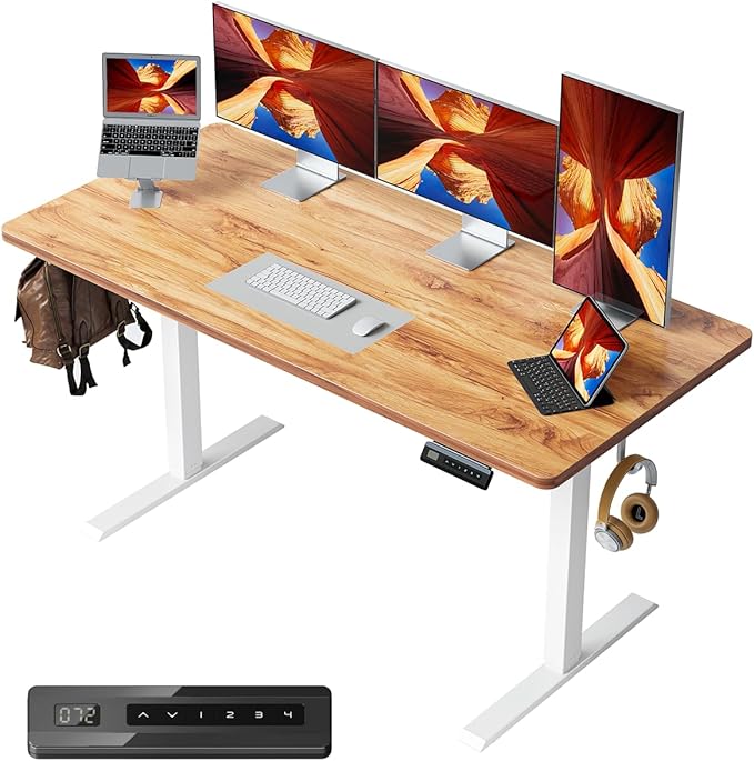 FEZIBO One-Piece Standing Desk Adjustable Height Stand up Home Office Desk, 55x24 Inch Electric Standing Computer Desk, with 4 Memory Presets, Fixable casters, Light Rustic-DeskLoop Office