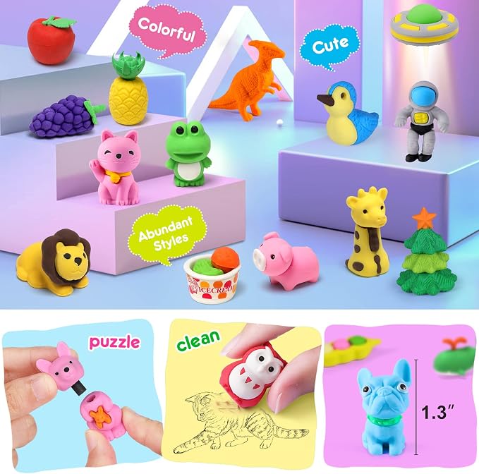 90 Pack Animal Erasers for Kids Bulk Desk Pets Classroom Prizes Treasure Box - Image 6
