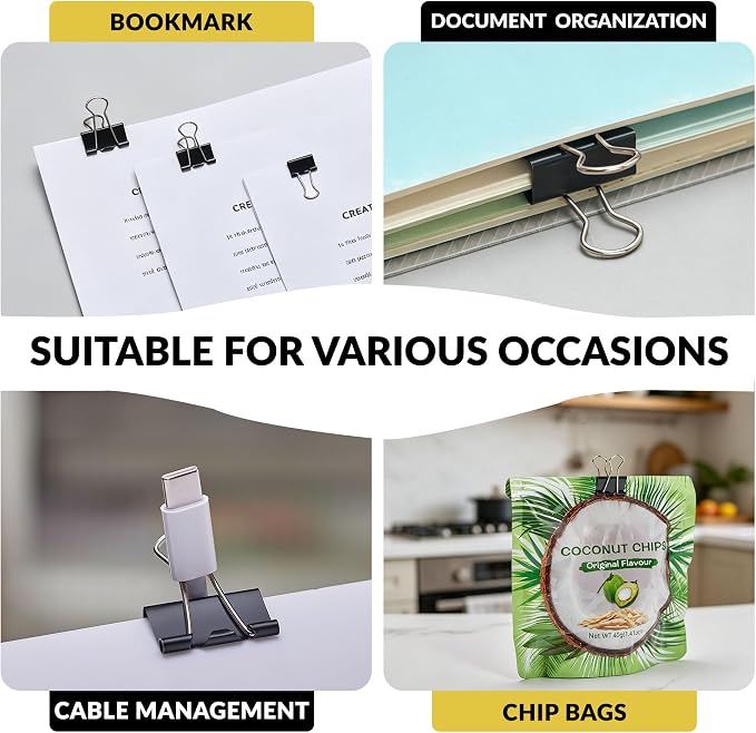 90 Count Binder Clips Assorted Sizes, Paper Binder Clips, Metal Paper Clamps - Image 6