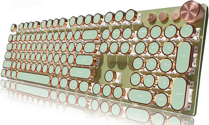 EWEADN Typewriter Style Mechanical Gaming Keyboard, Wired Mechanical Keyboards,104 Keys Backlit LED Keyboards, Media Control Knob, Wired Computer Keyboard Pink Switch for Windows/Mac/PC-Green-DeskLoop Office