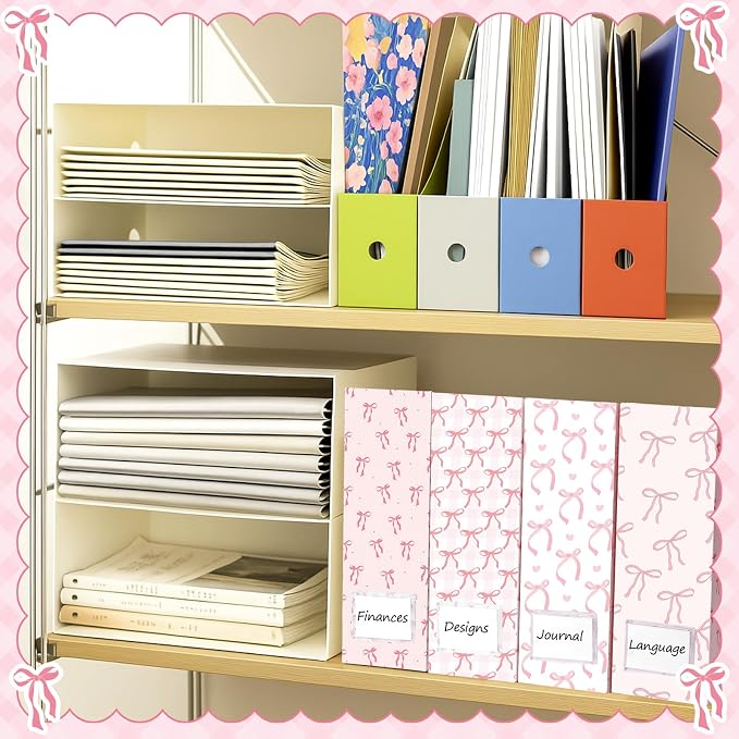 AmazingSpark Set of 4 Pink Bow Magazine File Holder Decorative Foldable - Image 6
