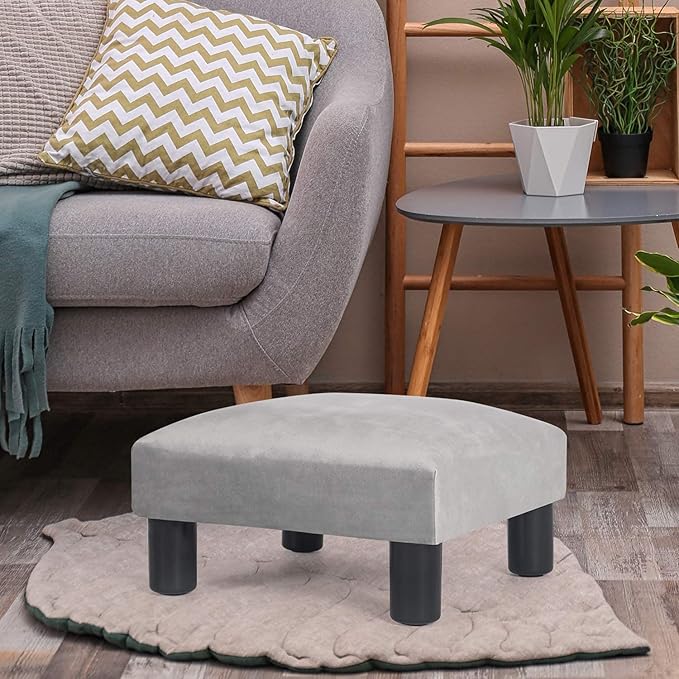 Joveco 15'' Small Foot Rest Stool Ottoman- Upholstered Footstool and Ottomans Small Footrest for High Beds- Lightweight and Portable, Light Gray-DeskLoop Office