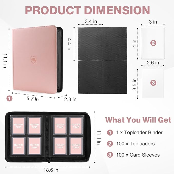 Toploader Binder, Holds 160 Toploaders, 100 Toploaders INCLUDED, 4-Pocket PU - Image 2