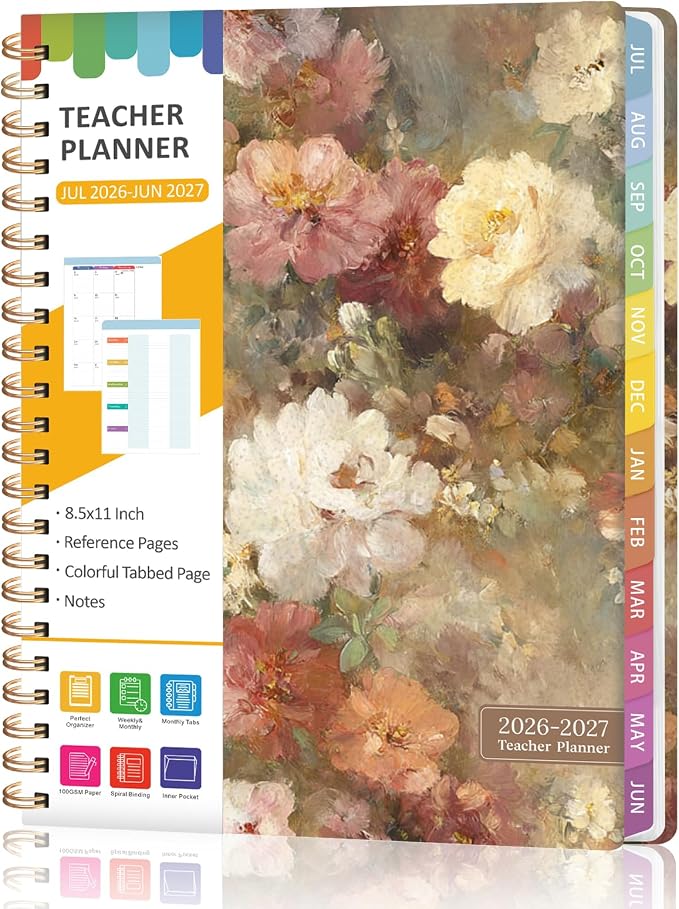 Teacher Planner 2026-2027, 7 Period Lesson Plan Book, 8.5" x 11" | July by VALOME