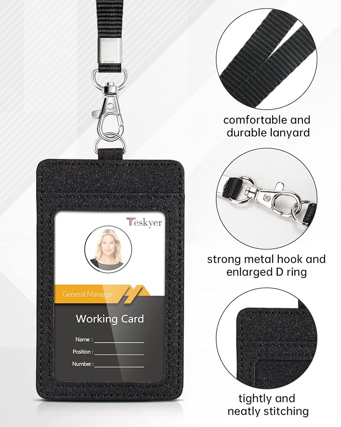 Teskyer Badge Holder with Lanyard, Leather ID Name Badge Card Holder with - Image 4