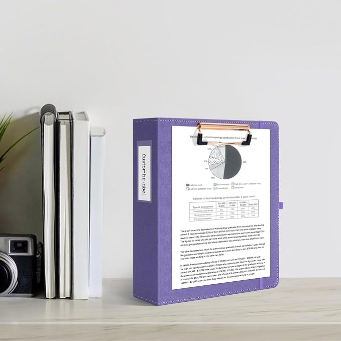 Ospelelf Mini 3 Ring Binder 2 inch Round Ring, 5.5 x 8.5 Purple Clipboard - Image 2