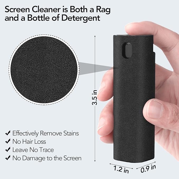 2 Pcs Fingerprint Proof Screen Cleaner, 3 in 1Touchscreen Mist Cleaner Spray Wipe Cleaner Screen Cleaner Soft Fiber Flannel,Safe for All Phones Glasses Tablet Laptop TV Watch Screens (Black)-DeskLoop Office