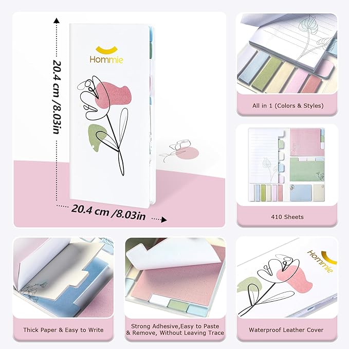 Hommie Sticky Notes Set, Divider Sticky Notes 410 Packs Planner Sticky Note Dividers Tabs with Color Coding for School Supplies, Office Supplies, Book Notes,Bible Sticky Notes-DeskLoop Office