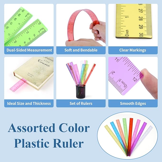 32 Pack Assorted Color Clear Rulers 12 inch, Plastic Ruler Bulks - Image 3