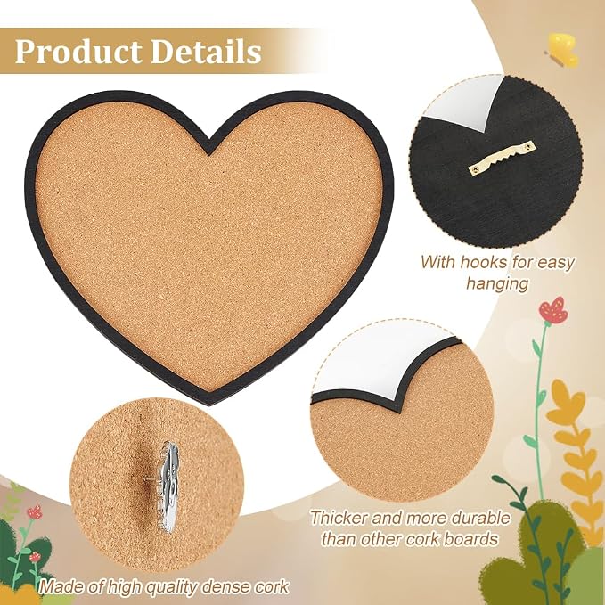 BENECREAT Pin Board Heart Cork Board Bulletin Display Board, 0.6inch Thick Wall - Image 4