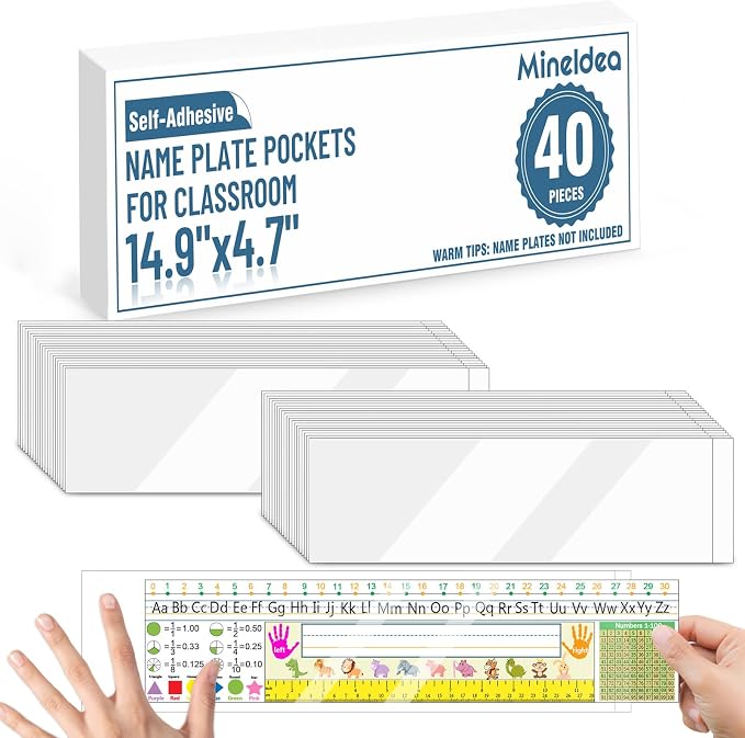 40 PCS Nameplate Pocket, 14.9" x 4.7" Adhesive Desk Name Tag Sleeves Easy by MineIdea