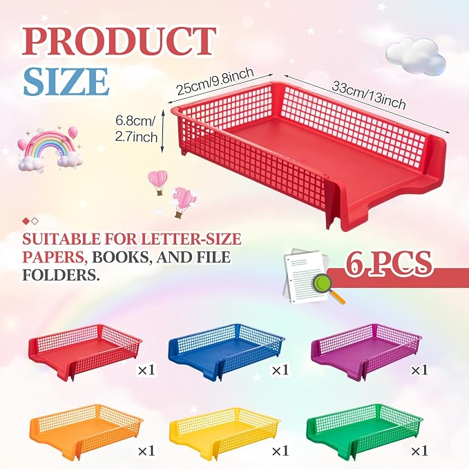 Geetery Set of 6 Turn in Trays Classroom Plastic Trays - Image 2