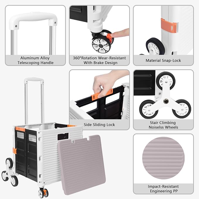 FELICON SELORSS Folding Utility Climber Cart Portable Rolling Crate-White | - Image 2