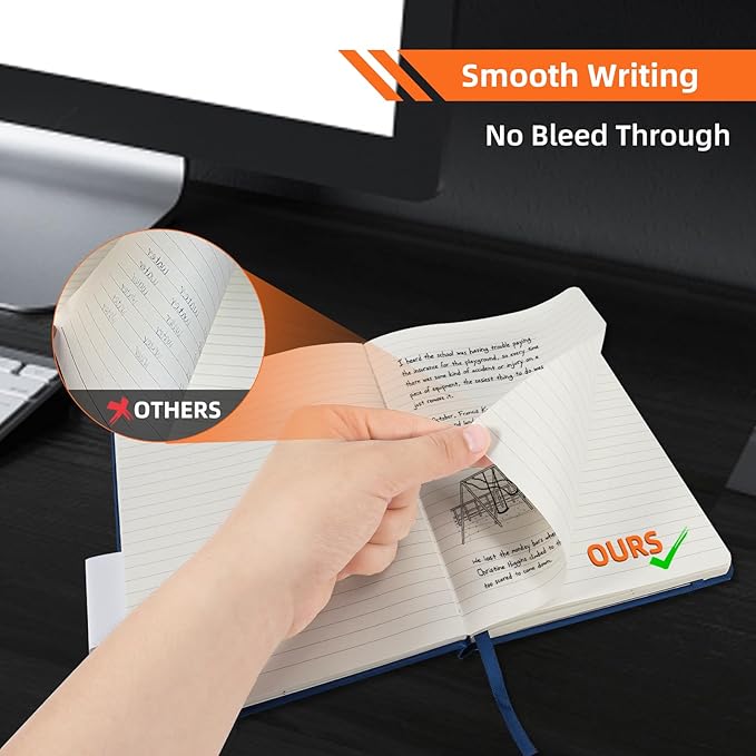 BOSSAND College Ruled Notebooks, 6 Pack A5 Lined Journal Notebooks, 200 Pages 100 GSM Thick Paper, Hardcover, 8.25 inches x 5.75 inches, Navy Blue-DeskLoop Office