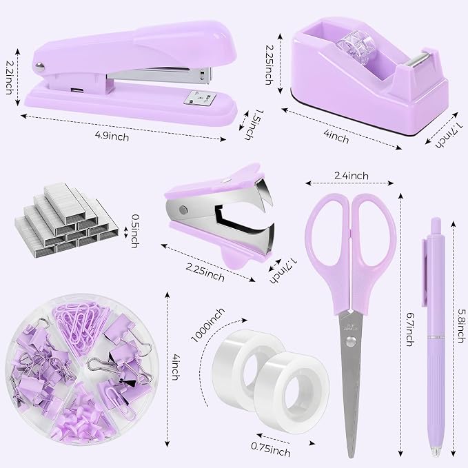 SKYDUE Purple Desk Accessories, Tape Dispenser, Binder/Paper Clips and 1000pcs - Image 6