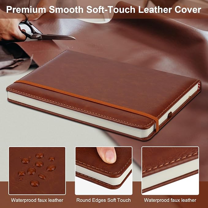 ZCZN Lined Journal Notebooks for Work, 5.5x8.3 in, 192 Pages, Hardcover Leather - Image 3
