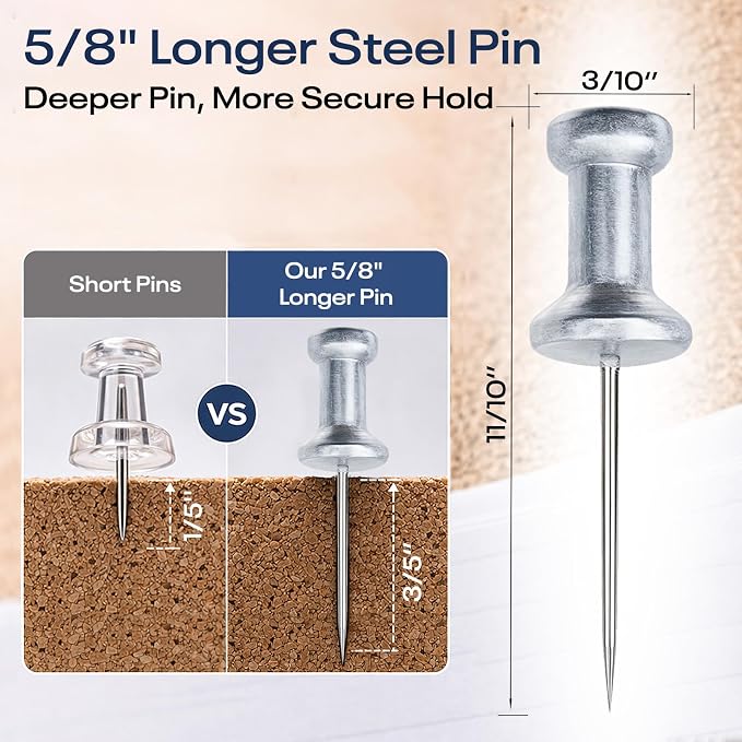 Optomni Premium Metal Push Pins 30 Pack – Aluminum Head Thumb Tacks - Image 2