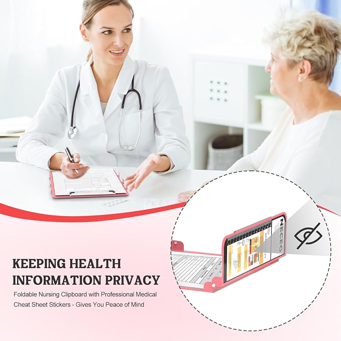 Nursing Clipboard Foldable, Quad-Fold Aluminum, Pocket Size, Dark Pink | - Image 7