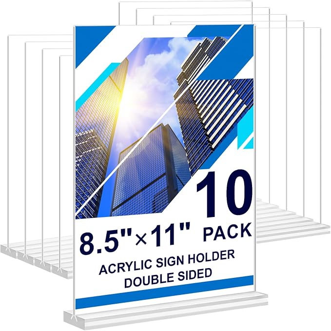 Acrylic Sign Holder 8.5 x 11, 10 Pack Clear Sign Holder Double Sided Table Menu by DunGu