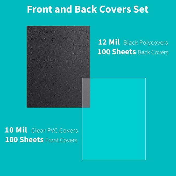 Binditek 200 Pack Binding Covers and Backs Set, 8.5 x 11 Inches, 100 Clear PVC - Image 2
