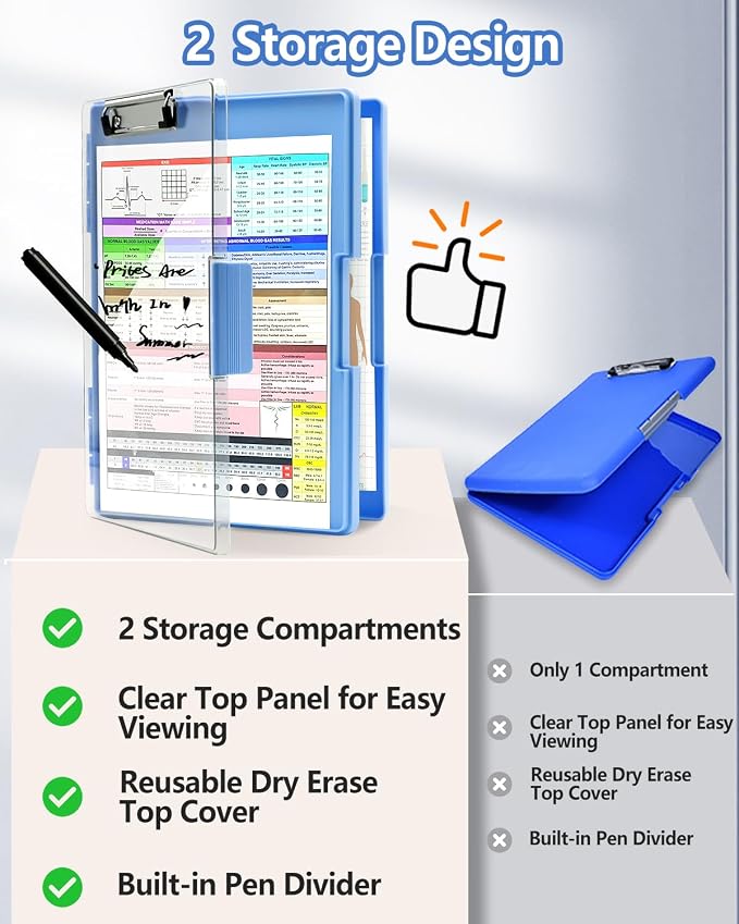 Clearview Clipboard with 2 Storage, Dry Erase 8.5x11 Heavy Duty ClipBoards - Image 8