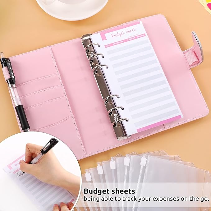 SKYDUE Budget Binder with Cash Envelopes, A6 Size, 20-Page Capacity, 8 Dividers - Image 3