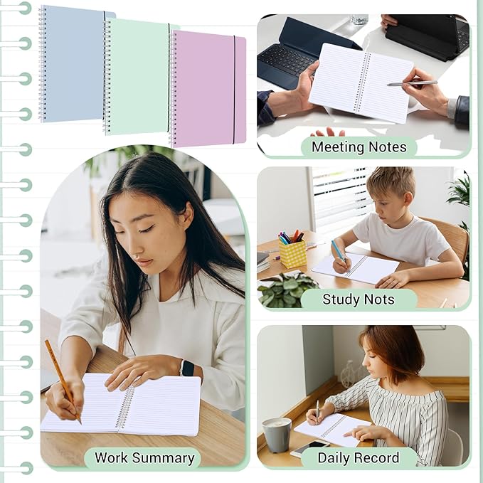 3 Pcs Spiral Notebook 5.9x8.3, 140 Pages Small Notebook for Women A5 College Ruled Journals Cute Notebooks with Large Pockets and Index Stickers for Home School Office Use（Purple, Green, Blue）-DeskLoop Office