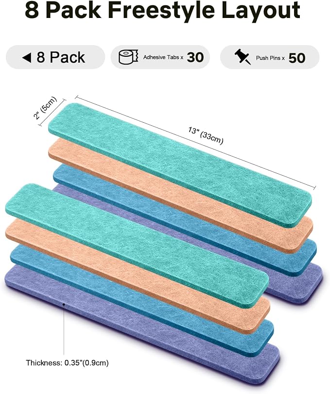 Small Cork Bulletin Board Tiles, Felt Wall Decor and Office Desk Accessories - Image 2
