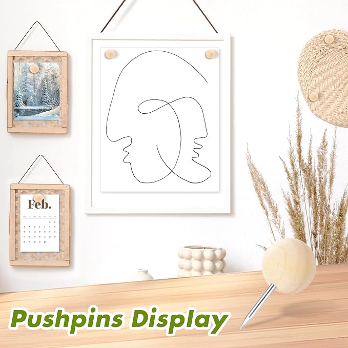 120Pcs Ball Wooden Push Pins, Wood Pins and Tacks, Decorative Cork Board Pins - Image 6