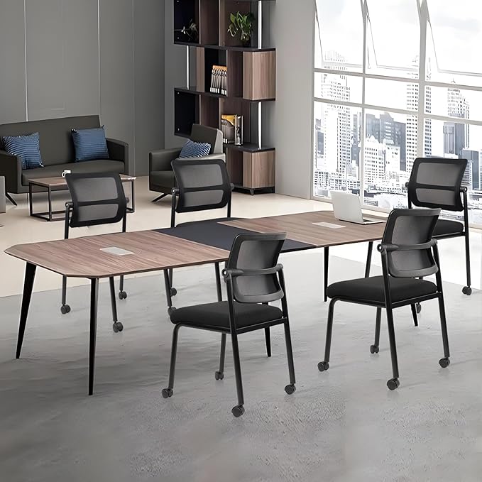 CLATINA Stacking Chairs 8 PK, Adjustable Backrest Stackable Mesh Office Waiting Room Armless Chair with Wheels for Guest Reception Conference Lobby Side School, Black-DeskLoop Office