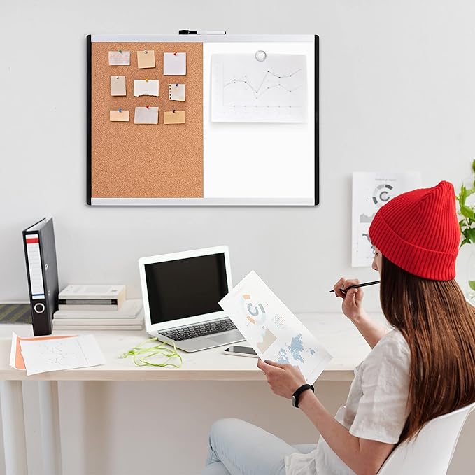Amazon Basics Combo Magnetic Whiteboard&Cork Board for Home,Office and Classroom, Plastic/Aluminum Frame, White,Yellow, 17" x 23"-DeskLoop Office