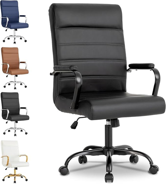 Office Desk Chair,Modern Conference Room Chairs,High Back Ergonomic Home ofiice Chair,Adjustable Height Swivel Executive Computer Chair with Padded Seat and Armrest (Pure Black)-DeskLoop Office