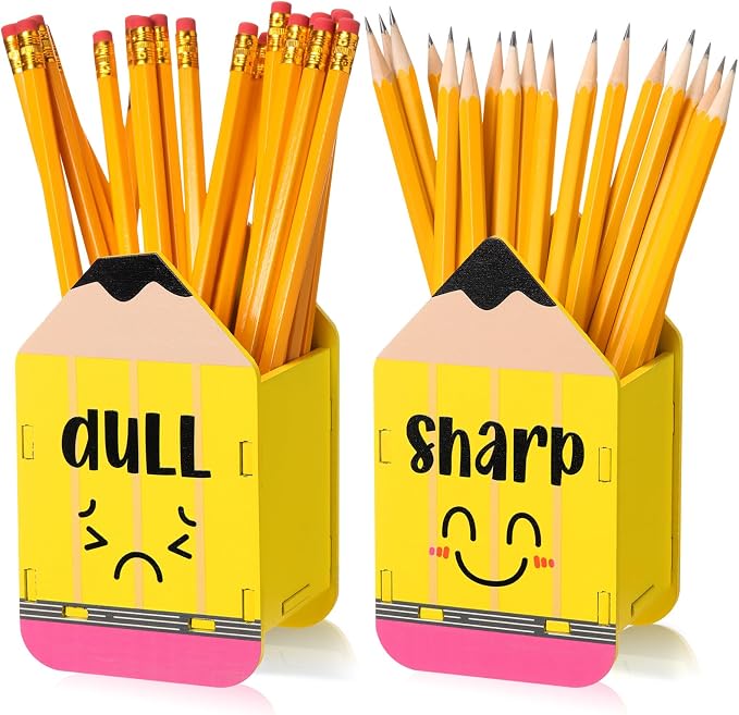 DoubleFill 2 Pcs Pencil Shaped Holder Sharp Dull Holder Wooden Dispenser Pencil by DoubleFill
