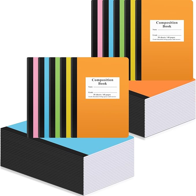 Composition Notebooks Bulk Wide Ruled Lined, 8.5 x 5.5 Inch, 30 Sheets/60 Pages by Janlaugh