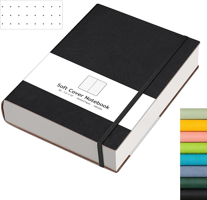 AHGXG Bullet Dotted Journal - 320 Pages Dot Grid Notebook B5 Large Journal, 100gsm Thick Dotted Paper, Leather Softcover, with Journal Stencils, Inner Pocket, 7.6'' X 10'' - Black-DeskLoop Office