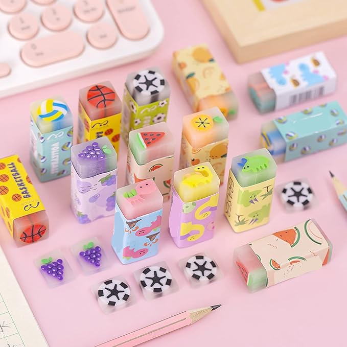Cute Erasers for Kids Bulk 16 Pack Animal Food Fun Desk Pets Pencil Students School Supplies Prize Gifts Party Favors-DeskLoop Office