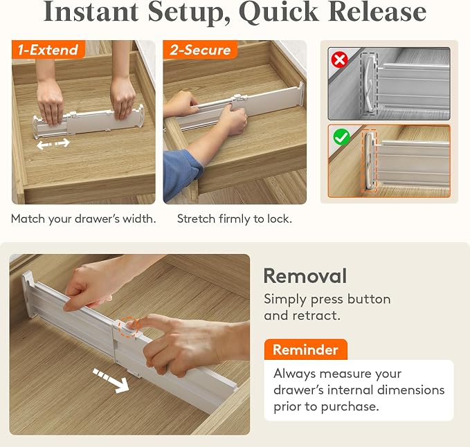 Lifewit Drawer Dividers for Clothes, 3.2" High 10.5"-16.5" Expandable Dresser - Image 7