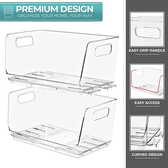 Sorbus Stackable Storage Bins Open Front - Clear Stackable Storage Bins - Pantry Bins for Storage and Organization - Acrylic Stackable Bins for Kitchen - Clear Pantry Organizer Bins (Small 4 Pack)-DeskLoop Office