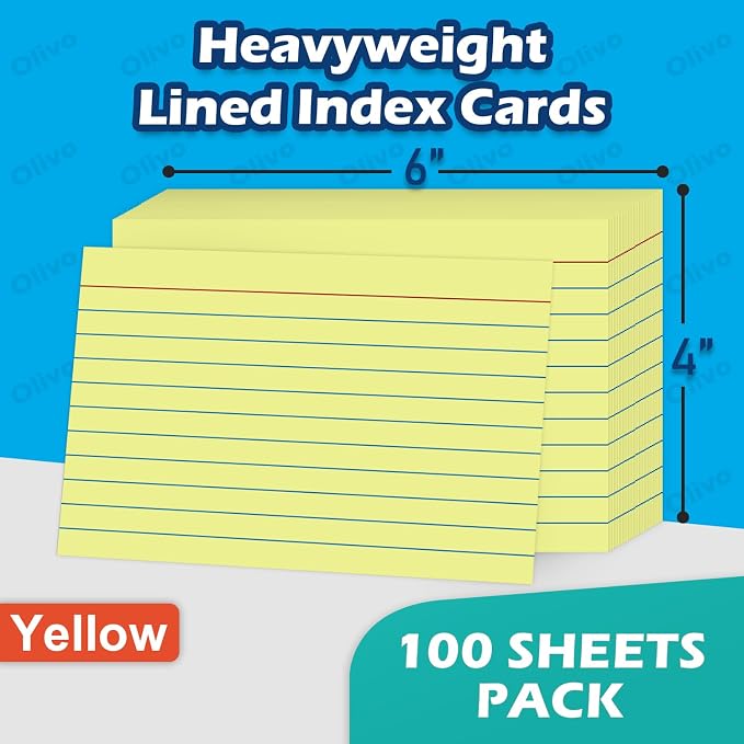 Yellow Index Cards 4x6 Lined Ruled Flash Note Cards 100 Count, 220 GSM Heavy - Image 2
