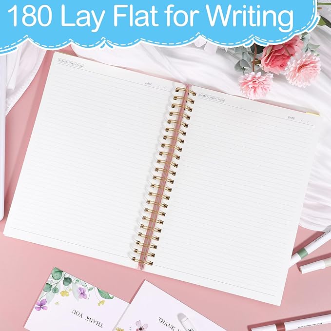 Spiral Notebook 8.3” x 11.6”, 300 Pages/150 Sheets Pink Notebook College Ruled A4 Spiral Notebook Journaling Notebook with Index Sticker, Back Pocket, Elastic Band for Work Business School Note Taking-DeskLoop Office