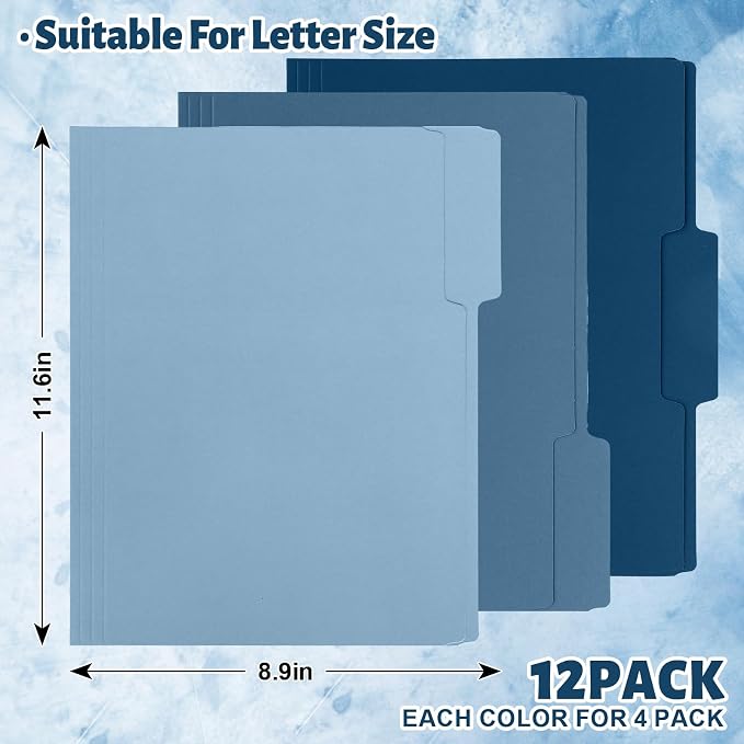 Whaline Dusty Blue File Folders Letter Size 12 Packs 3 Colors Gradient Blue - Image 2