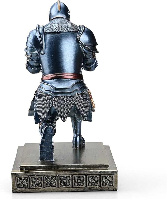 Medieval Armored Warrior Knight Pen Holder Desk Organizers and Accessories Resin Pencil Holder Paperweight as Gift with a Cool Letter Opener for Desk (Blue)-DeskLoop Office